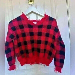 Buffalo Plaid Sweater, Size 14 (girls), red/black, perfect for the holidays.